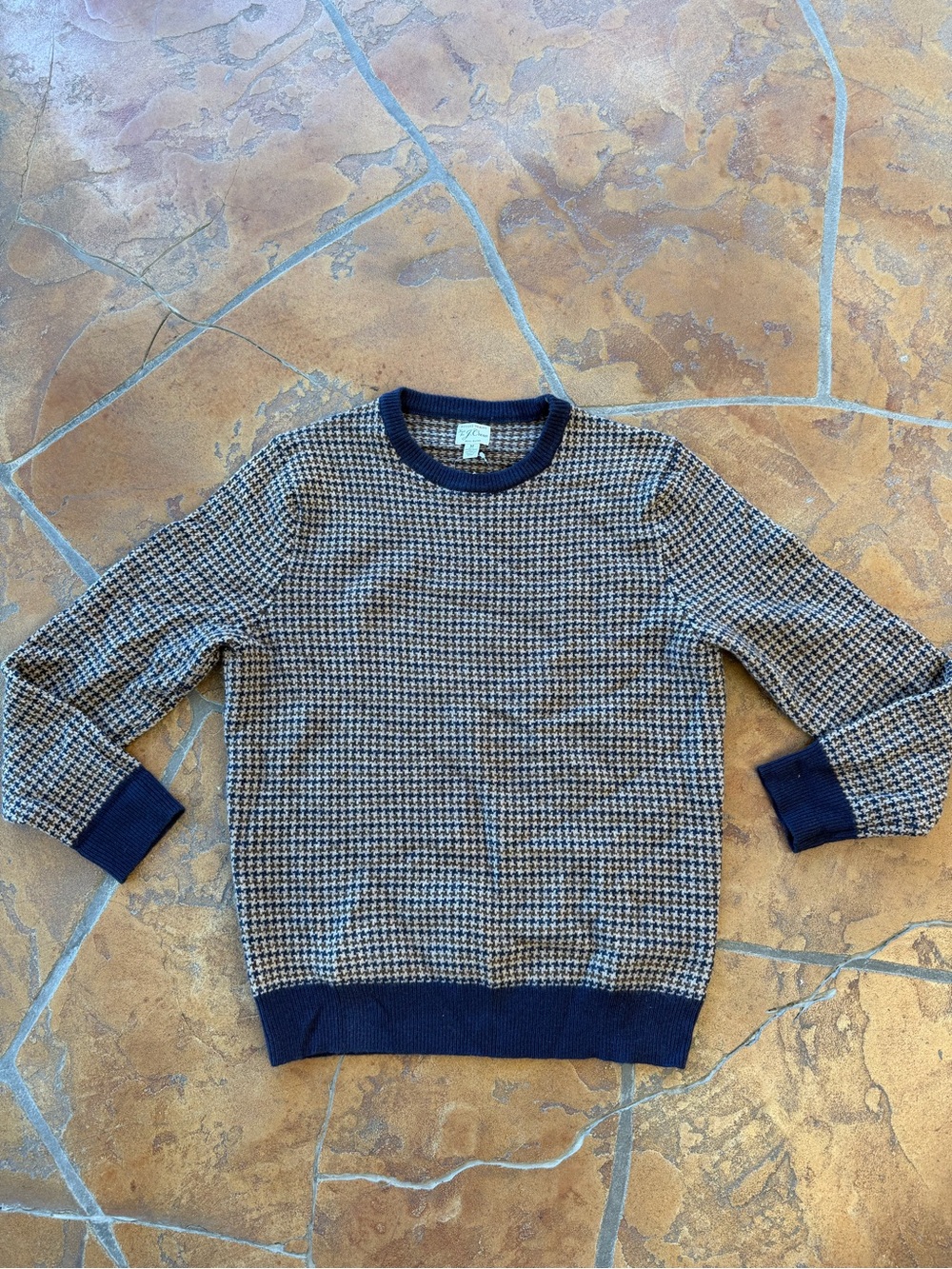NWT J.Crew Rugged Merino Wool Blend Houndstooth Crewneck Knit Sweater Men's M